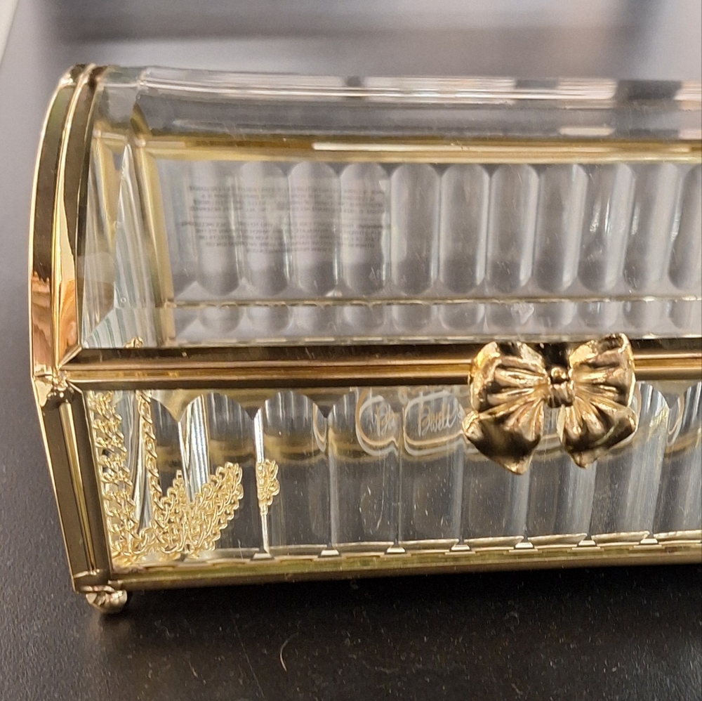 Glass Display Box Gold Metal Jewelry Box Holder Casket Stained Glass Case - Picture 13 of 17